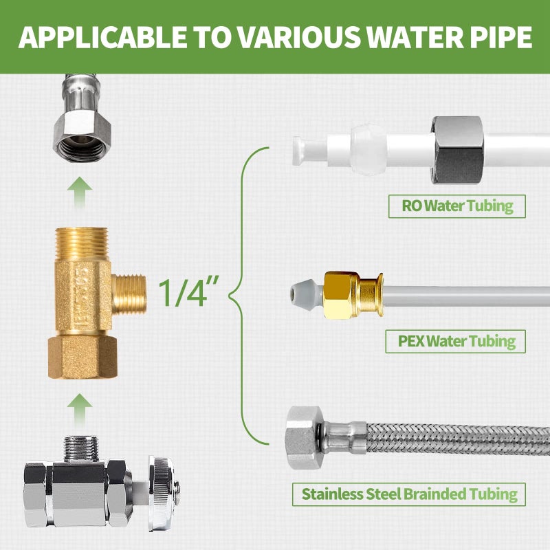 Litorange Brass Angle Stop Add-A-Tee Valve - 3/8" Compression Inlet by 3/8" & 1/4" OD Compression Outlets - Image 3